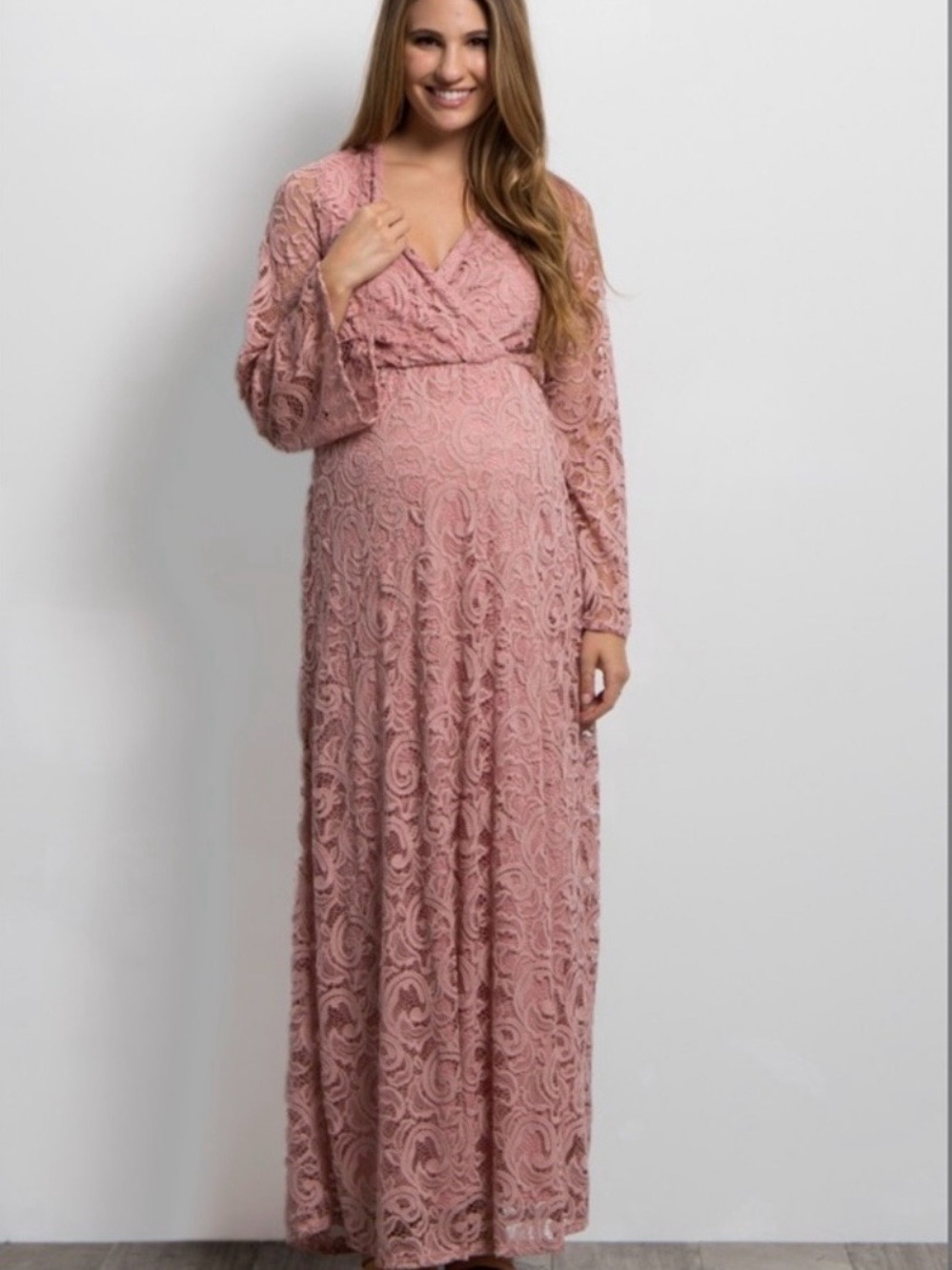 Pinkblush Dusty Rose Lace Maternity Maxi Dress